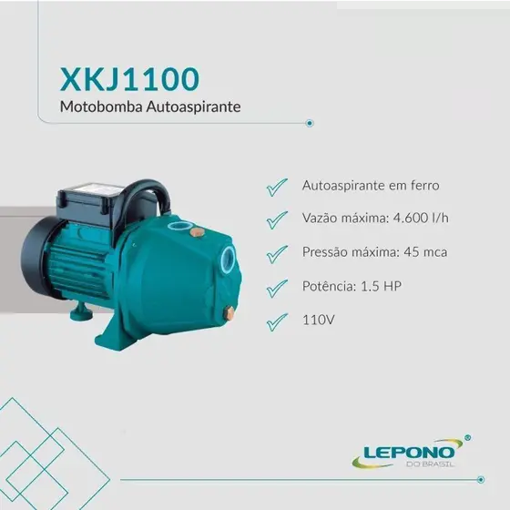 Bomba d'Água Autoaspirante Periférica 1,5 Cv - Lepono XKJ-1100l - 220v 2